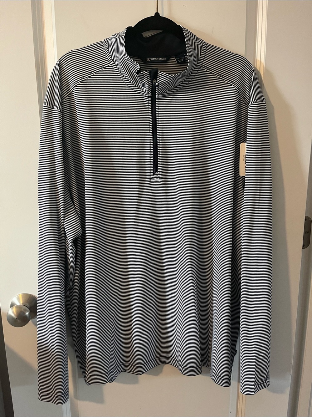 Cutter & Buck Navy and White Micro Striped Quarter Zip